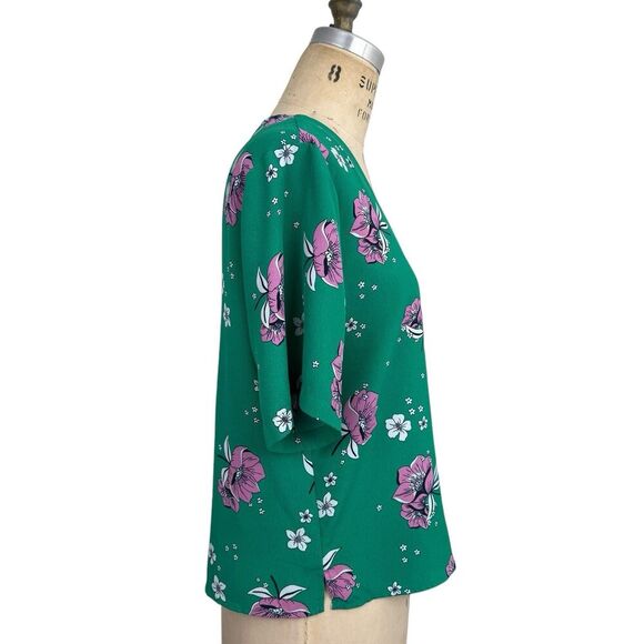 Anthropologie Azel Hazel Womens Floral Blouse Large Kelly Green Button Boxy - Picture 2 of 15